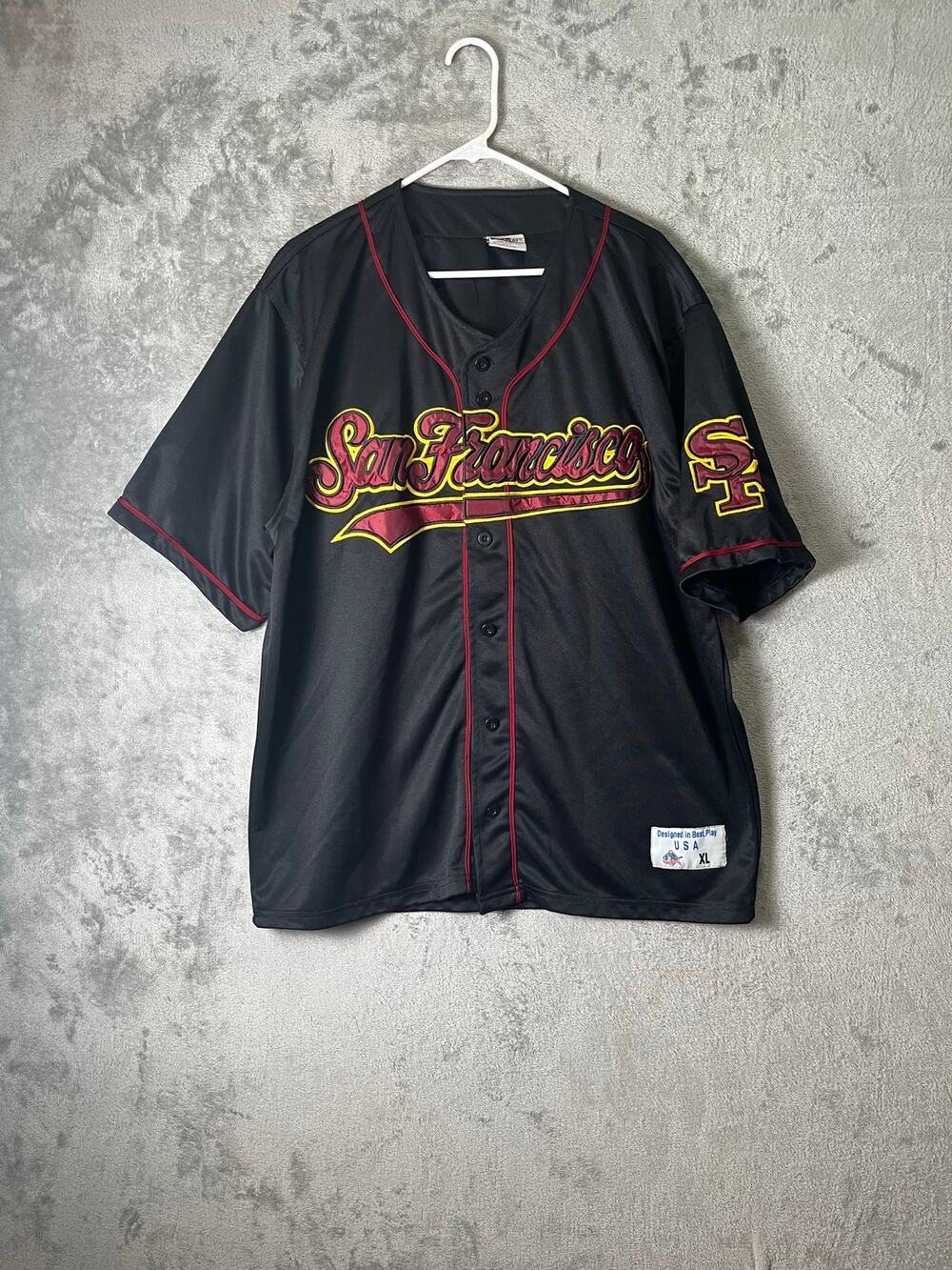 Vintage San Francisco Baseball Jersey Mens XL Black Button Front SF USA